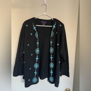 Women’s Denim&Co Black Sweater w Turquoise Embellishments